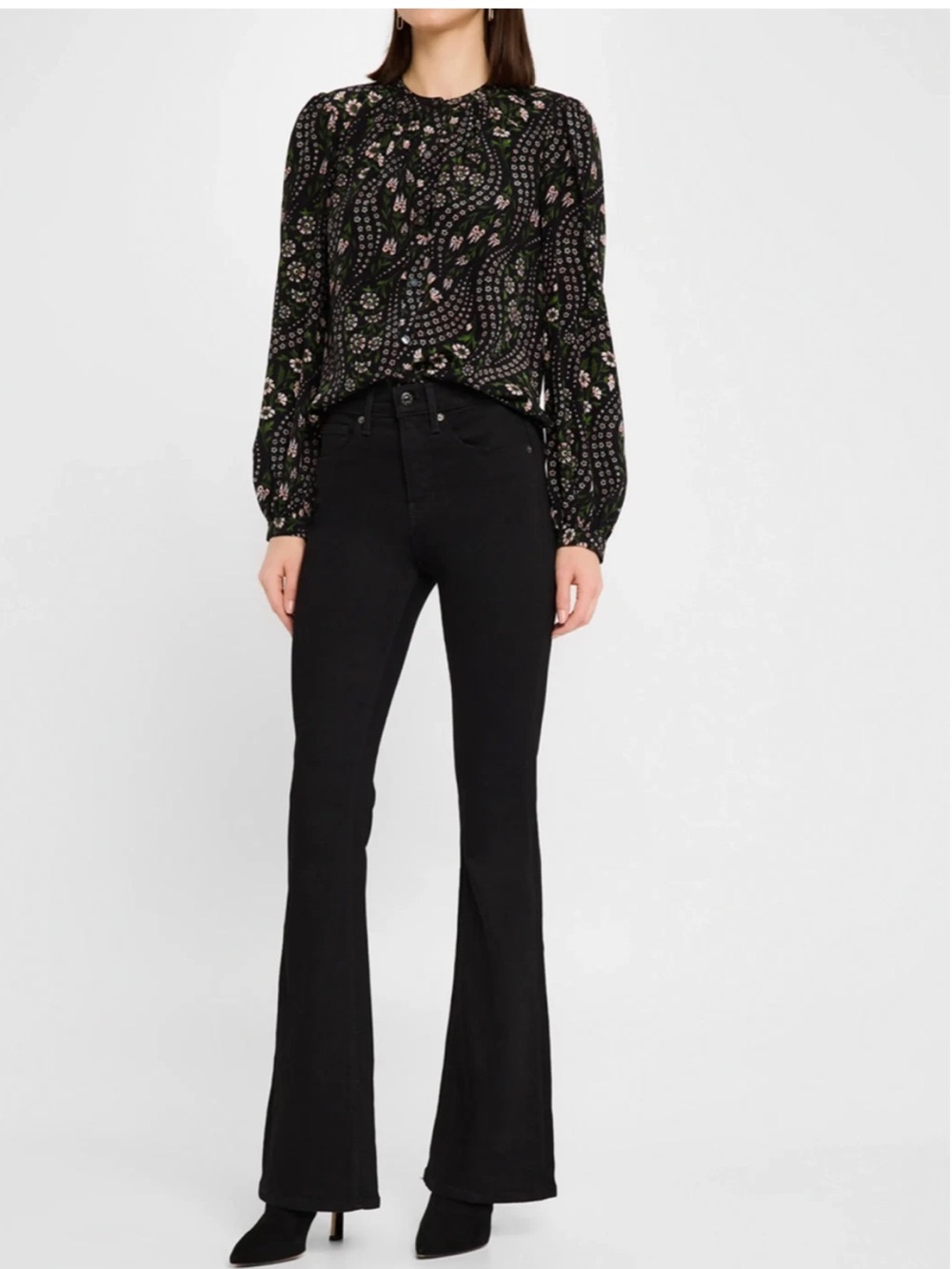 NWT $248 Veronica Beard Beverly
High-Rise Skinny Flare Jeans in Onyx